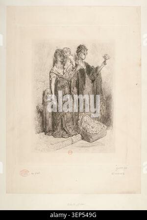 Blumenverkäufer, die 1876 in London tätig waren, erscheinen in Gustave Dorés Stich, wo Frauen Blüten tragen und arrangieren, um sie in geschäftiger Umgebung zu verkaufen, was den urbanen Handel und die sozialen Bedingungen widerspiegelt, die Doré während seiner Londoner Studien beobachtet hatte. Stockfoto