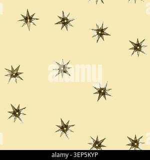 Nahtloses Muster Shine christmas Star Cartoon. Golddekoration, Feiertag goldener Glanz weihnachtsstern Zeichen Vektor Stock Vektor