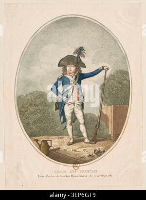 Dieser Gravur identifiziert Louis Charles de Bourbon, geboren am 19. März 1785, mit dem Titel Prinz Royal, und stellt den zukünftigen Ludwig XVII. In der königlichen Bildsprache Frankreichs 1789 dar. Stockfoto