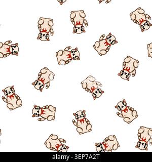 Muster Maneki Katze, die selbstbewusst sitzt und die linke Pfote hochhebt, symbolisiert Glück, Wohlstand und Wohlstand für Geschäft und Zuhause in einer charmanten Tradition Stock Vektor
