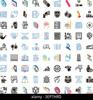 Verschiedene Linien-Symbole für Gesundheit, Finanzen, Bildung, Technologie und Alltag in flachen und isometrischen Stilen vielseitig einsetzbar Uiux und Web Desig Stock Vektor