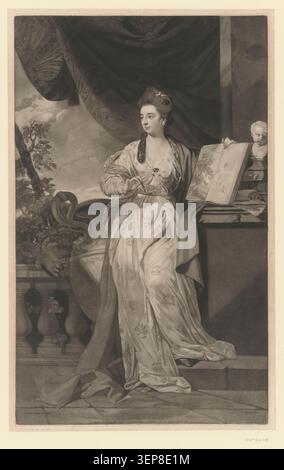 Ein komponiertes Dreiviertelporträt präsentiert Lady Broughton, die 1770 von Thomas Watson nach Sir Joshua Reynolds graviert wurde und georgianische aristokratische Mode, raffinierte Haltung und hochgesellschaftliche Porträtkonventionen innerhalb der britischen Bildkultur des 18. Jahrhunderts vermittelt Stockfoto