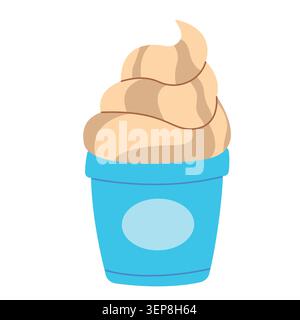 Eis in einer Tasse. Flache handgezeichnete Abbildung. Dessertdesign. Vektorillustration auf weißem Hintergrund isoliert. Stock Vektor