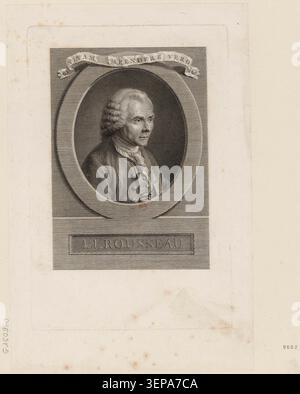 Jean-Jacques Rousseau ist in einer Dreiviertelbüste, die direkt innerhalb einer ovalen Grenze steht, dargestellt von Francois Robert Ingouf im Jahre 1779, die den französischen Philosophen während der Aufklärung darstellt und Teil der Hennin-Historischen Serie ist. Stockfoto