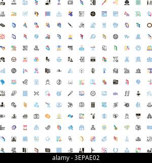 Große Sammlung verschiedener Isometrien und Umrisssymbole, die verschiedene Konzepte, Aktivitäten, Technologien, Medizin, Dienstleistungen, und Objekte für das Web Stock Vektor