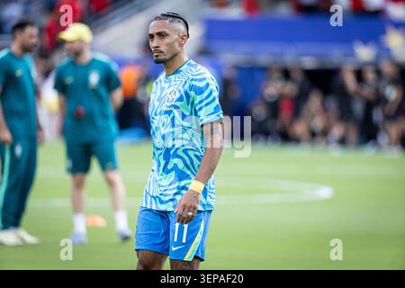 13. Juni 2026; MetLife Stadium, East Rutherford, New Jersey, Vereinigte Staaten von Amerika, FIFA Fussball-Weltmeisterschaft, Brasilien gegen Marokko; Raphinha von Brasilien Stockfoto