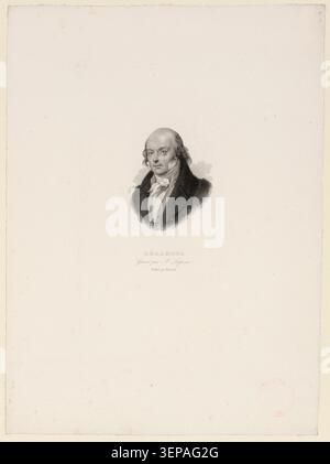 Pierre-Jean de Béranger erscheint in einem Porträtstich aus dem Jahr 1860. Achille-Désiré Lefèvre produzierte das Werk nach Ary Scheffer und nahm den Auftritt des französischen Songwriters und Dichters in einem Porträtformat des 19. Jahrhunderts auf. Stockfoto