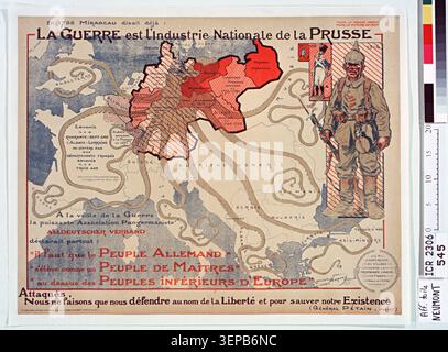Das französische Propagandaplakat präsentiert Maurice Neumonts Komposition aus Kriegszeiten, die historische Zitate und zeitgenössische militärische Aussagen kombiniert, um Frankreichs defensives Kriegsnarrativ zu stärken und die öffentliche Mobilisierung während des lithographischen Drucks von 1917 zu unterstützen. Stockfoto