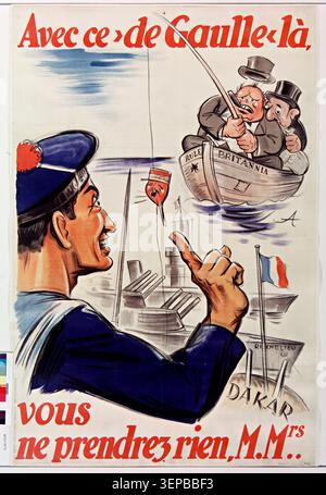 Ein französisches Propagandaplakat aus dem Zweiten Weltkrieg kommuniziert die Kriegsbotschaften und Mobilisierung in den Jahren 1939 bis 1945, dargestellt in Gravurformat. Stockfoto