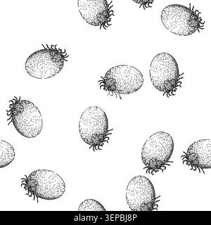 Nahtloses Muster, das von Hand gezeichnet wurde. Insekten-lyme, Milbenbiss, Parasitentierkäfer Tick schwarze Sketch-Illustration Stock Vektor