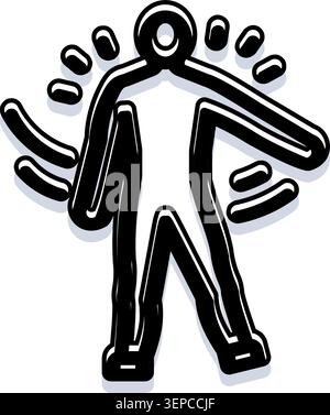 Personensymbol, das Symptome von Krankheit und Krankheit darstellt, Fieber, Schmerzen oder Unwohlsein erlebt, mit ausstrahlenden Linien, die auf ein ungünstiges körperliches s hinweisen Stock Vektor