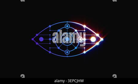 Augenscanner .Cyber-Auge auf schwarzem Hintergrund .elektronische Nanotechnologie .Technologien der Zukunft. Stockfoto