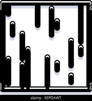 Abstraktes digitales Symbol mit minimalistischem Schwarz-weiß-Design mit vertikalen abgerundeten Linien, die einen Barcode oder ein binäres Datenmuster innerhalb eines Quadrats erzeugen Stock Vektor