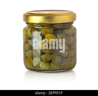Kapernbeeren in einem kleinen Glas, eine beliebte Zutat und Gewürz Stockfoto