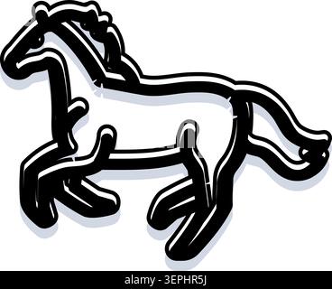 Stilvolle Pferdeskizze mit kräftigen schwarzen Umrissen und dezentem Schatten, die dynamischen Galopp und energiegeladene Bewegungen auf einem sauberen weißen Hintergrund für mi vermitteln Stock Vektor