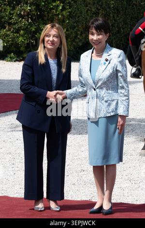 Rom, Italien. Juni 2026. Rom 15. Juni 2026 der italienische Premierminister Giorgia Meloni trifft sich am 15. Juni 2026 in der Villa Pamphilj in Rom mit dem japanischen Premierminister Sanae Takaichi, Foto: Andrea Bracaglia/ABACAPRESS.COM Credit: Abaca Press/Alamy Live News Stockfoto