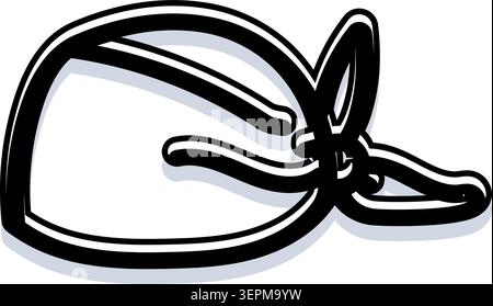 Bandana-Kopfbedeckungskritzelung in schlichter schwarzer Linienart, die einen gebundenen Halstuchknoten für Mode, Kostüm oder Freizeitkleidung zeigt, minimalistisches Kopftuch-Symbol auf weiß Stock Vektor