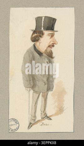Alfred Duru erscheint in einem gezeichneten Porträt von Lhéritier, das eine formale Büstendarstellung des französischen Dramatikers zeigt, der 1829 geboren wurde und mit der Pariser Theaterproduktion und literarischen Zusammenarbeit im 19. Jahrhundert in Verbindung steht. Stockfoto