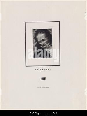 Ein einfarbiges Porträt präsentiert Niccolò Paganini in formeller Kleidung und bewahrt das Gleichnis des italienischen Violinvirtuosen aus der Romantik, der mit der gefeierten europäischen Konzertkultur des 19. Jahrhunderts verbunden ist. Stockfoto