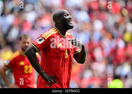 Seattle, Usa. Juni 2026. Der belgische Romelu Lukaku reagiert auf ein Fußballspiel zwischen der belgischen Nationalmannschaft Red Devils und Ägypten am Montag, den 15. Juni 2026 in Seattle, dem ersten Gruppenspiel der FIFA-Weltmeisterschaft 2026 in den Vereinigten Staaten von Amerika. Die Diables Rouges - Rode Duivels wurden in Gruppe G. BELGA FOTO DIRK WAEM Credit: BELGA News Agency/Alamy Live News gezogen Stockfoto