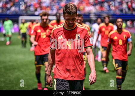 Seattle, Usa. Juni 2026. Brandon Mechele aus Belgien wurde am Montag, den 15. Juni 2026, in Seattle, dem ersten Gruppenspiel der FIFA-Weltmeisterschaft 2026 in den Vereinigten Staaten von Amerika, während eines Fußballspiels zwischen der belgischen Nationalmannschaft Red Devils und Ägypten gezeigt. Die Diables Rouges - Rode Duivels wurden in Gruppe G. BELGA FOTO DIRK WAEM Credit: BELGA News Agency/Alamy Live News gezogen Stockfoto