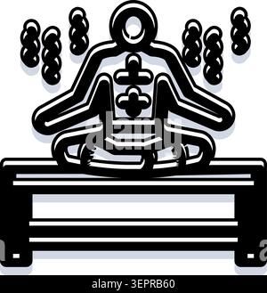Person, die in Lotusposition auf einer Bank meditiert und sich auf Stille und inneren Frieden konzentriert, mit abstrakten Formen, die geistige Klarheit und spirituelle Klarheit symbolisieren Stock Vektor