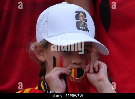 Seattle, USA. Juni 2026. Vor dem Spiel der Gruppe G zwischen Belgien und Ägypten bei der FIFA Fussball-Weltmeisterschaft 2026 im Seattle Stadium in Seattle, USA, am 15. Juni 2026, wird ein belgischer Fan abgebildet. Quelle: Peng Ziyang/Xinhua/Alamy Live News Stockfoto