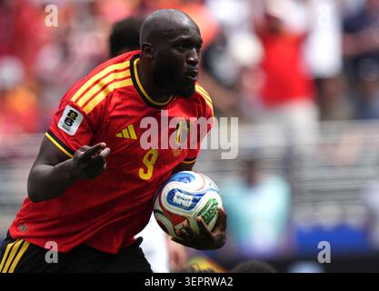 Seattle, USA. Juni 2026. Romelu Lukaku (Belgien) reagiert beim Spiel der Gruppe G zwischen Belgien und Ägypten bei der FIFA-Weltmeisterschaft 2026 im Seattle Stadium in Seattle, USA, am 15. Juni 2026. Quelle: Peng Ziyang/Xinhua/Alamy Live News Stockfoto
