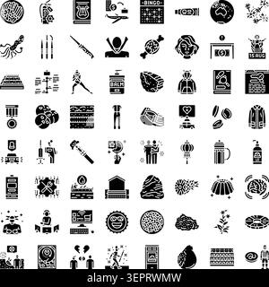 Große Sammlung verschiedener monochromer Glyphicons, die verschiedene Konzepte, Objekte und abstrakte Ideen darstellen, geeignet für Web, Mobilgeräte, und drucken Sie des Stock Vektor