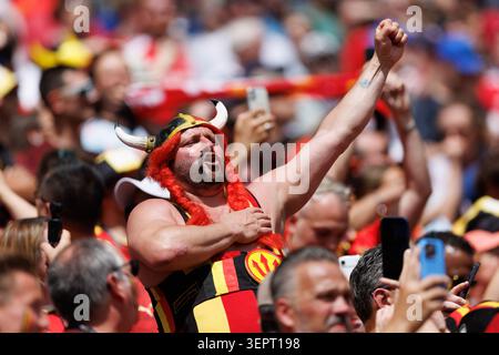 Seattle, Washington, USA. Juni 2026. Belgische Fans beim Spiel der Gruppe F der FIFA Fussball-Weltmeisterschaft 2026 zwischen Belgien und Ägypten im Lumen Field. (Kreditbild: © John Carusi/ZUMA Press Wire) NUR REDAKTIONELLE VERWENDUNG! Nicht für kommerzielle ZWECKE! Quelle: ZUMA Press, Inc./Alamy Live News Stockfoto