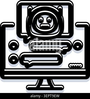 Chatbot mit künstlicher Intelligenz, der auf einem Computermonitor mit Nachrichtenblasen interagiert und digitale Kommunikation, KI-Unterstützung und Konversationen repräsentiert Stock Vektor