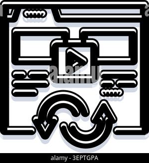 Symbol im Browserfenster, das einen Video-Player aktualisiert, der die Website neu lädt, aktualisiert, wiedergegeben und das allgemeine Surfen im Internet mit Dynam darstellt Stock Vektor
