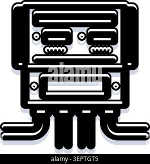 Roboter mit künstlicher Intelligenz, die fortschrittliche Technologie und Computersysteme mit stilisierten Augen, Schaltkreisen und integriertem Kompongerät darstellen Stock Vektor