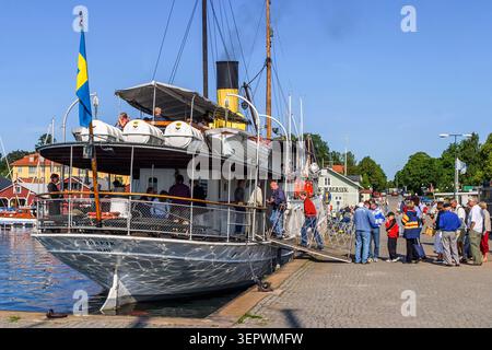 Altes Dampfschiff in Hjo Harbor, Schweden Stockfoto