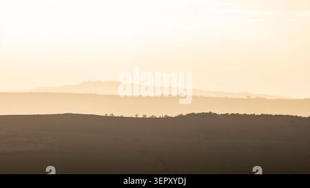 Blick von den Kakerlaken in Richtung Mähpolizei im Abendlicht Stockfoto