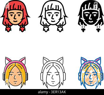 Frau Otaku Avatar Farbe Symbol Vektor. Woman Otaku Avatar Diversity Zeichen. Isoliertes Symbol Stock Vektor