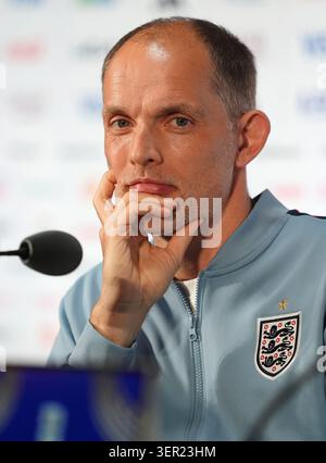 England manager Thomas Tuchel, during a press conference at the Dallas Stadium, Dallas. Picture date: Tuesday June 16, 2026. Stockfoto