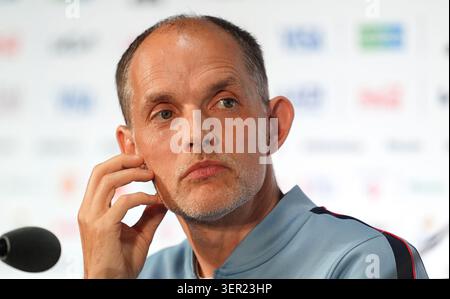 England manager Thomas Tuchel, during a press conference at the Dallas Stadium, Dallas. Picture date: Tuesday June 16, 2026. Stockfoto