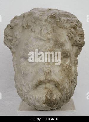 Antoninus Pius (Titus Aelius Hadrianus Antoninus Pius) (86-161). Römischer Kaiser (183-161). Der vierte der fünf guten Kaiser. Nerva-Antonine-Dynastie. Oberhaupt des Kaisers Antoninus Pius. 2. Jahrhundert n. Chr. Archäologisches Museum von Rhodos, Griechenland. Stockfoto