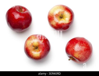 Rote Äpfel auf weißem Hintergrund. Gala Apfel. Ansicht von oben Stockfoto