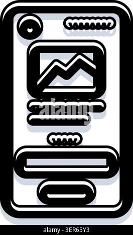 Smartphone-Bildschirm, der einen Feed für Social-Media-Anwendungen mit einem sichtbaren Bild anzeigt und eine minimalistische Oberfläche für digitale Interaktion und Mobilität bietet Stock Vektor