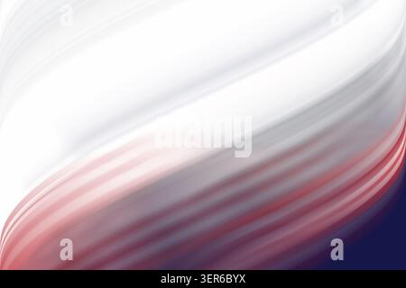 Abstrakter Hintergrund mit leuchtenden, fließenden Wellen in Rot und weiß, die in eine tiefblaue Ecke übergehen, um eine dynamische und moderne visuelle Wirkung zu erzielen. Stockfoto