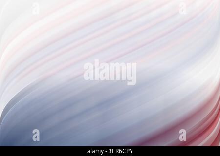 Ein abstraktes Hintergrunddesign, das glatte, fließende Wellen mit einer Mischung aus Blau-, weiß- und Rottönen zeigt und einen dynamischen visuellen Effekt erzeugt. Stockfoto