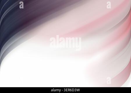 Ein fließender abstrakter Hintergrund mit glatten, geschwungenen rosa, weißen und dunkelblauen Wellen mit einer weichen, bewegungsunscharfen Textur und elegantem Farbverlauf Stockfoto