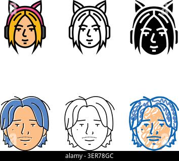 Frau Varieté Avatar Otaku Farbe Icon Vektor. Frauen-Avatar-Otaku-Zeichen. Isoliertes Symbol Stock Vektor