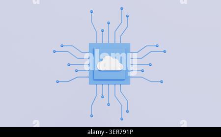 Cloud-Speichertechnologie mit Cloud-Symbol auf einem Mikrochip-Konzept Stockfoto