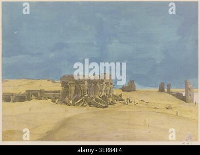 KOM Ombo Tempel in Ägypten präsentiert detaillierte Studien von Portikusstrukturen und geschnitzten Reliefs entlang monumentaler Steinoberflächen und dokumentiert alte architektonische Ornamente innerhalb einer strukturierten archäologischen Zeichnung, die 1798 unter der ägyptischen Kommission erstellt wurde Stockfoto