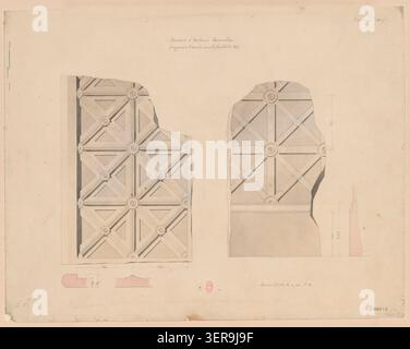 Henri Labrouste dokumentiert architektonische Fragmente aus Ausgrabungen in den Caracalla-Thermen und kombiniert Höhenstudien, die römische Bauten dokumentieren, die 1825 in Rom entdeckt wurden. Stockfoto
