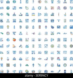 Große Sammlung von farbenfrohen Vektorsymbolen im Doodle-Stil für eine Vielzahl von Branchen und Themen, einschließlich Bildung, Technologie und Umwelt Stock Vektor