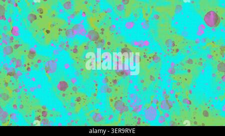 Neon Cyan und Lime Green abstrakter Splatter Hintergrund mit bunten Farbtropfen Stockfoto
